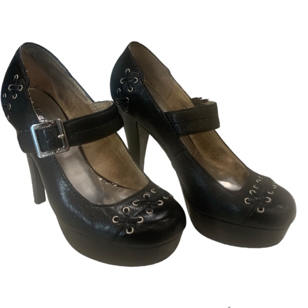 Michael Kors Black Platform Pump Mary Jane Black Leather Shoes 6.5M